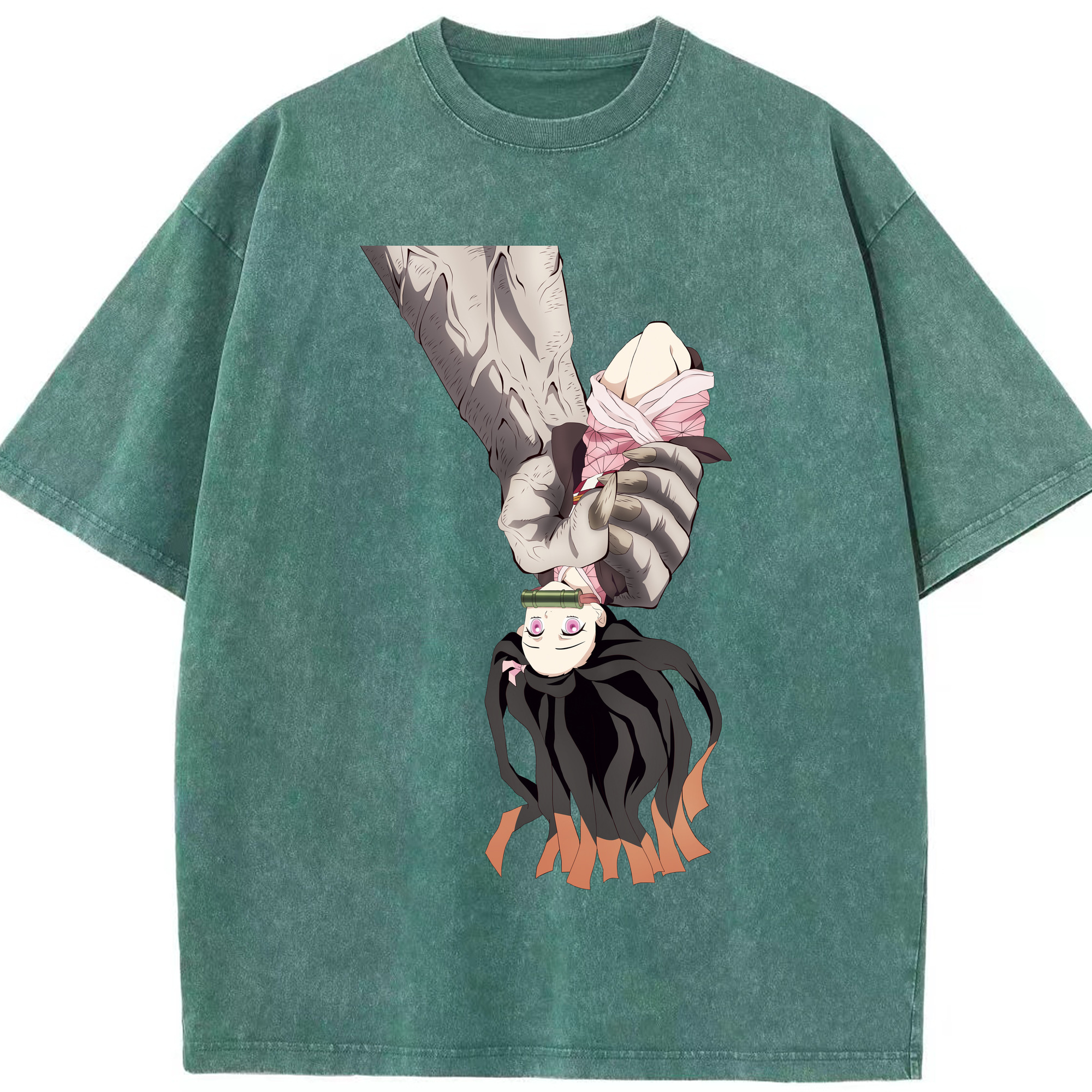 （画像用） 鬼滅の刃（きめつのやいば）竈門 禰󠄀豆子／かまど ねずこ Kamado Nezuko 綿100% ヴィンテージ風 半袖Tシャツ（フロントプリント）